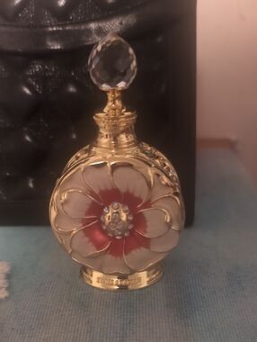 Gold Floral Jeweled Perfume Bottle with Crystal Stopper